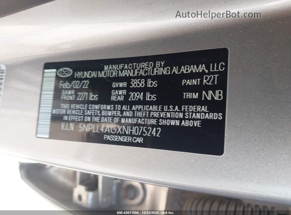 5NPLL4AGXNH075242 2022 HYUNDAI ELANTRA Silver Widok komory silnika