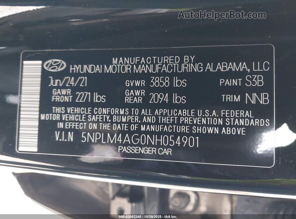 5NPLM4AG0NH054901 2022 HYUNDAI ELANTRA Black Вид підкапотного простору