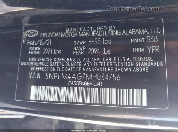 5NPLM4AG7MH034756 2021 HYUNDAI ELANTRA Black ძრავის განყოფილების ხედი