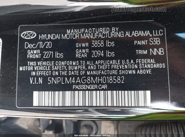 5NPLM4AG8MH018582 2021 HYUNDAI ELANTRA Black Вид підкапотного простору