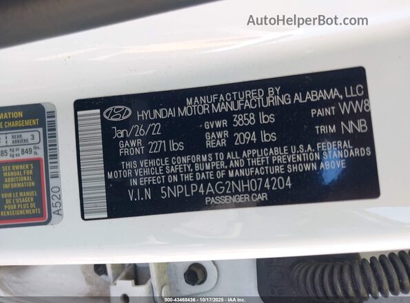 5NPLP4AG2NH074204 2022 HYUNDAI ELANTRA White Engine compartment view