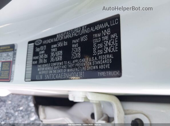 5NTJC4AE3NH004181 2022 HYUNDAI SANTA CRUZ Белый Вид подкапотного пространства
