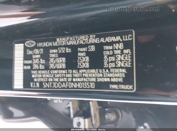 5NTJDDAF0NH013510 2022 HYUNDAI SANTA CRUZ Black Вид підкапотного простору