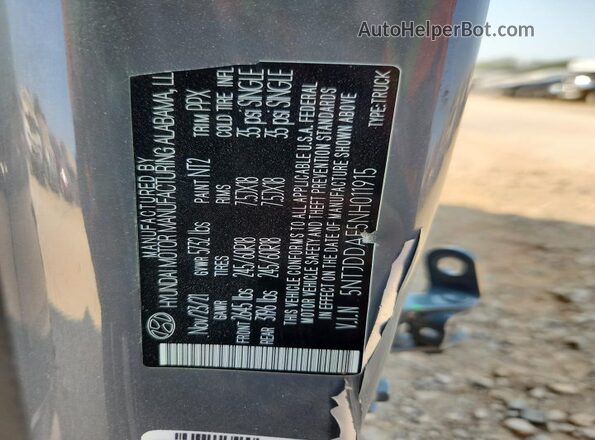 5NTJDDAF5NH011915 2022 HYUNDAI SANTA Серый Вид наклейки с VIN-кодом