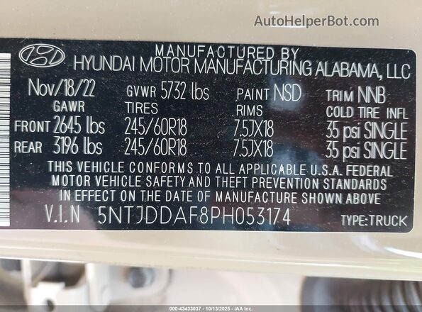 5NTJDDAF8PH053174 2023 HYUNDAI SANTA CRUZ Tan Vista del compartimento del motor