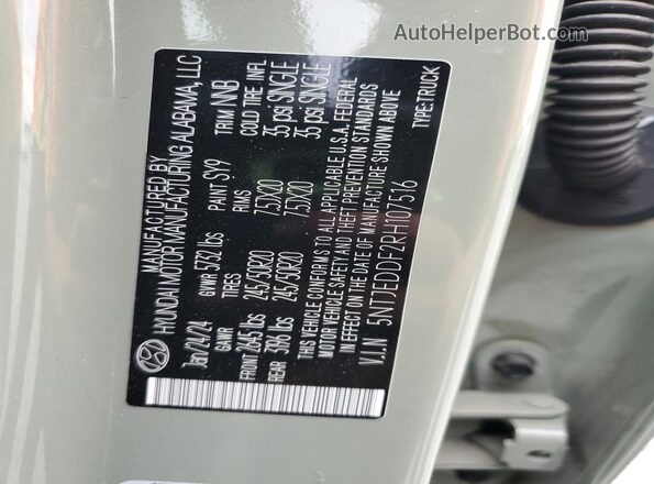 5NTJEDDF2RH107516 2024 HYUNDAI SANTA Gray VIN կոդի պիտակի տեսք