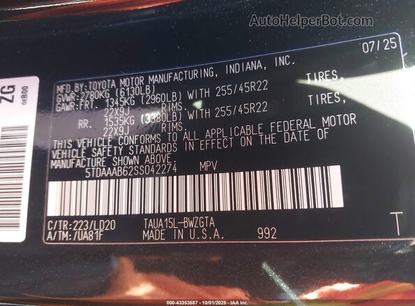 5TDAAAB62SS042274 2025 LEXUS TX 350 Black ძრავის განყოფილების ხედი