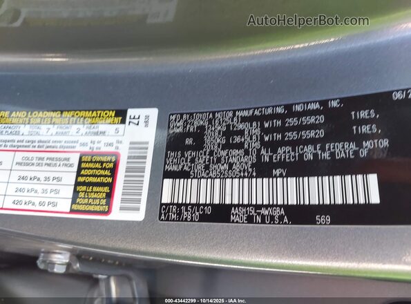 5TDACAB52SS054474 2025 TOYOTA LIMITED Gray Vista del compartimento del motor