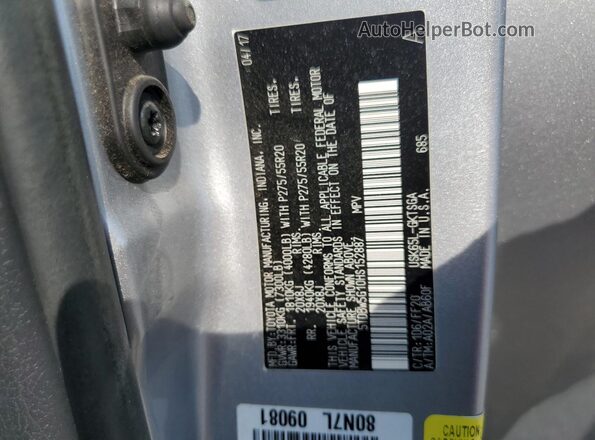 5TDBW5G10HS152887 2017 TOYOTA SEQUOIA Серебряный Вид наклейки с VIN-кодом