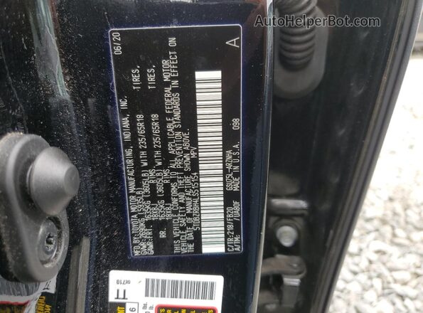 5TDBZRBH4LS515154 2020 TOYOTA HIGHLANDER Black 360 interior view