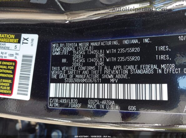 5TDDZRBH8MS067611 2021 TOYOTA LIMITED Purple 