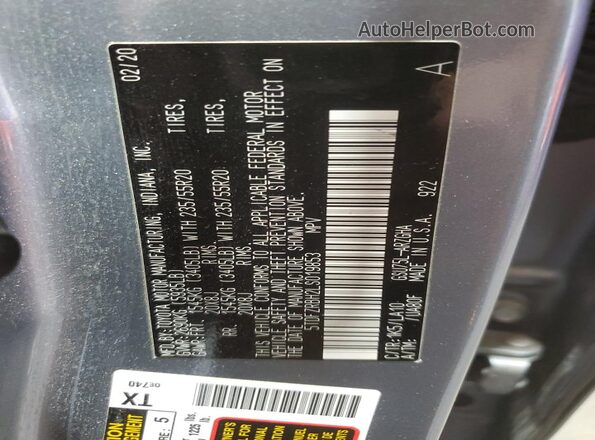 5TDFZRBH2LS019853 2020 TOYOTA HIGHLANDER Серебряный 