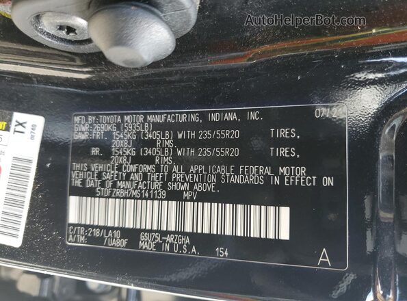 5TDFZRBH7MS141139 2021 TOYOTA HIGHLANDER Black VIN sticker view