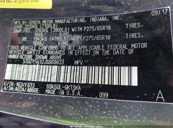 5TDZY5G12JS069833 2018 TOYOTA SEQUOIA Gray Widok komory silnika
