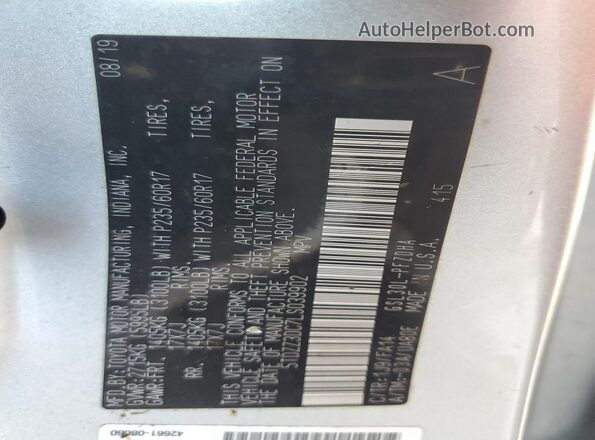 5TDZZ3DC7LS039902 2020 TOYOTA SIENNA Silver Widok naklejki z numerem VIN