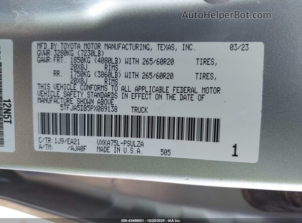 5TFJA5DB5PX089138 2023 TOYOTA LIMITED Серебряный Вид подкапотного пространства