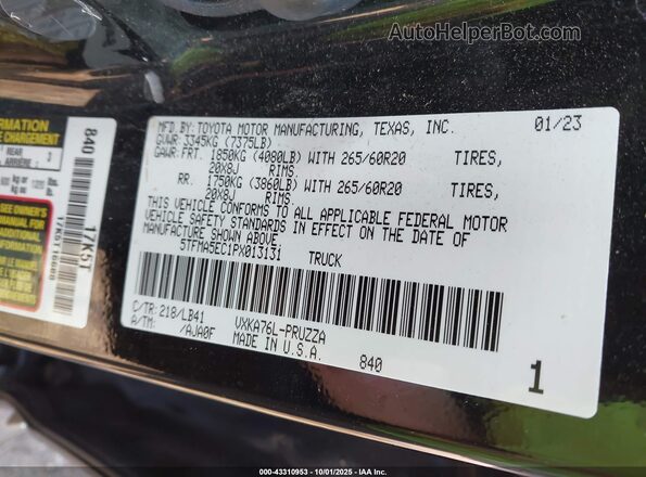 5TFMA5EC1PX013131 2023 TOYOTA TUNDRA Black Vista del compartimento del motor