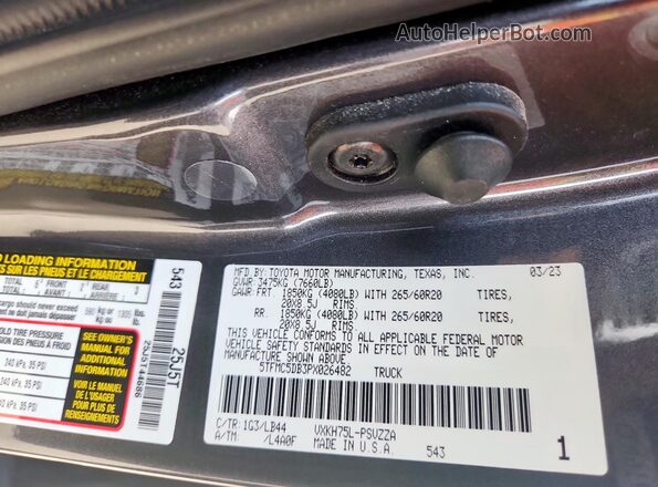 5TFMC5DB3PX026482 2023 TOYOTA TUNDRA Gray Սալոնի 360 աստիճան տեսք