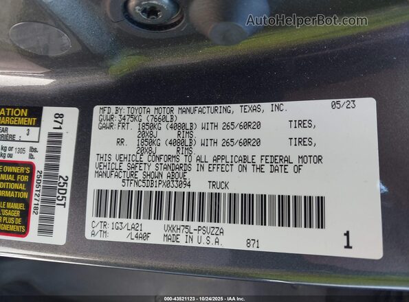 5TFNC5DB1PX033094 2023 TOYOTA TUNDRA HYBRID Gray ძრავის განყოფილების ხედი