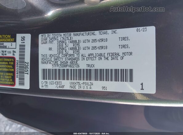 5TFPC5DB0PX022726 2023 TOYOTA TUNDRA HYBRID Gray Widok komory silnika