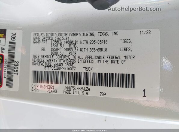 5TFPC5DB8PX016527 2023 TOYOTA TUNDRA HYBRID White Vista del compartimento del motor