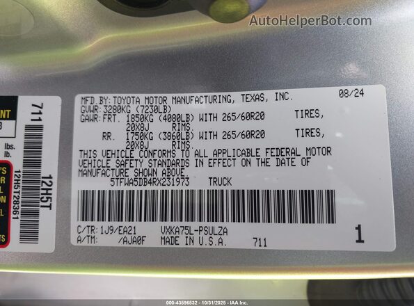 5TFWA5DB4RX231973 2024 TOYOTA LIMITED Silver Vista del compartimento del motor