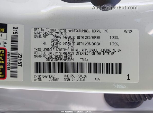 5TFWC5DB9RX065024 2024 TOYOTA LIMITED White Շարժիչի բաժամունքի տեսք