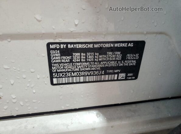 5UX23EM03R9V93674 2024 BMW X7 Белый Вид наклейки с VIN-кодом