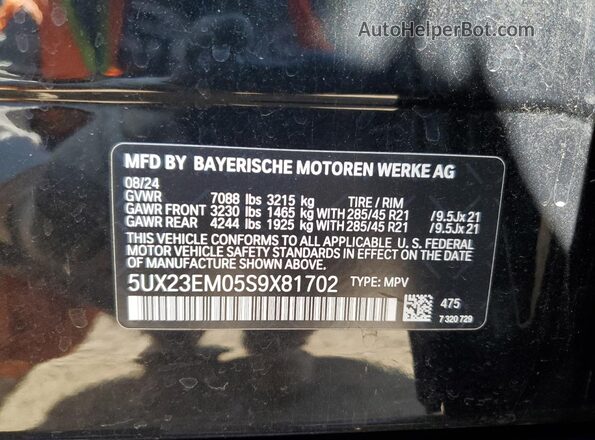 5UX23EM05S9X81702 2025 BMW X7 Черный Вид наклейки с VIN-кодом