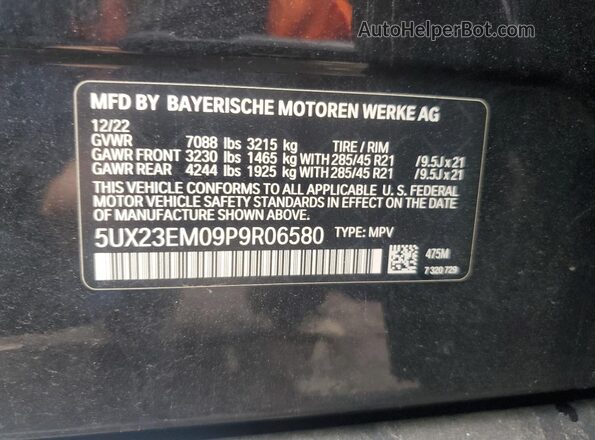 5UX23EM09P9R06580 2023 BMW X7 Charcoal Vista de la etiqueta del VIN