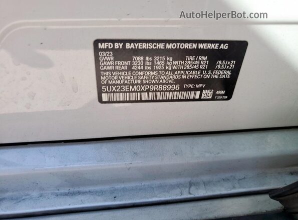 5UX23EM0XP9R88996 2023 BMW X7 White Вид наклейки з VIN-кодом