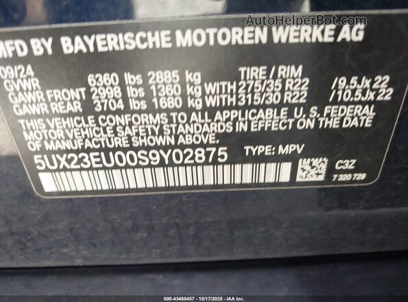 5UX23EU00S9Y02875 2025 BMW X5 Blue 