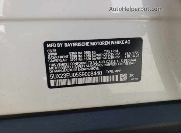 5UX23EU05S9008440 2025 BMW X5 White Շարժիչի բաժամունքի տեսք