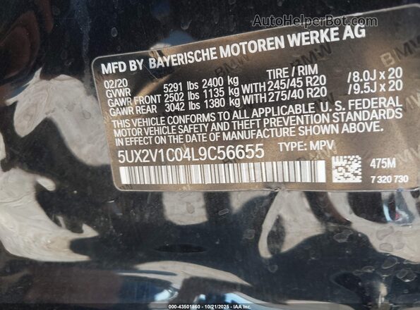 5UX2V1C04L9C56655 2020 BMW X4 Black Widok komory silnika