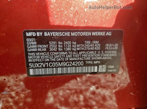 5UX2V1C05M9G24200 2021 BMW X4 Red 360 interior view
