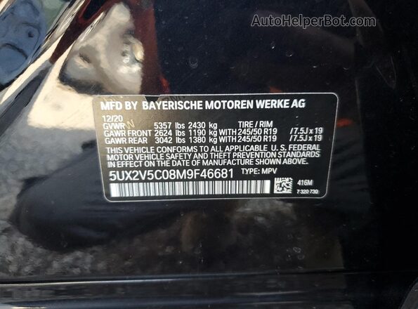 5UX2V5C08M9F46681 2021 BMW X4 Blue Widok wnętrza 360 stopni