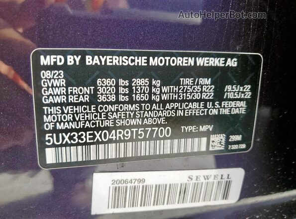 5UX33EX04R9T57700 2024 BMW X6 Purple 