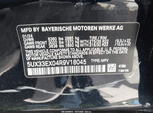 5UX33EX04R9V18045 2024 BMW X6 Black Engine compartment view