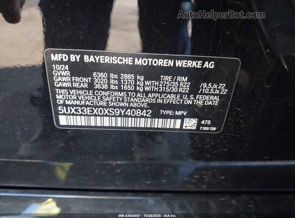 5UX33EX0XS9Y40842 2025 BMW X6 Черный Вид подкапотного пространства