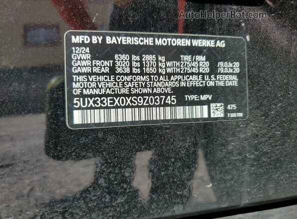 5UX33EX0XS9Z03745 2025 BMW X6 Черный Панорамный вид салона 360°