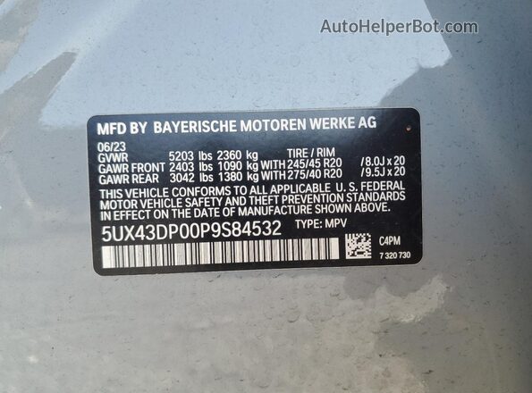 5UX43DP00P9S84532 2023 BMW X3 Gray 360 interior view
