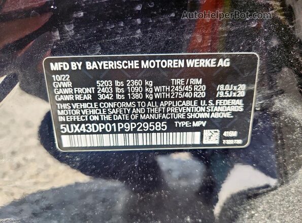 5UX43DP01P9P29585 2023 BMW X3 Blue 360 interior view