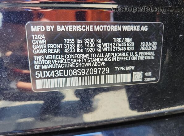5UX43EU08S9Z09729 2025 BMW X5 Blue VIN sticker view