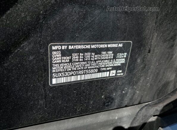 5UX53DP01R9T55809 2024 BMW X3 Black Вид наклейки з VIN-кодом