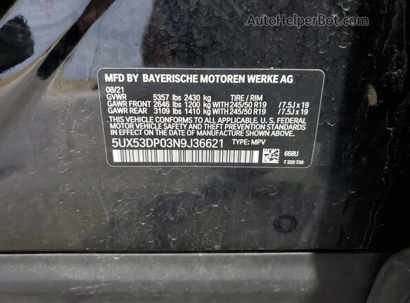 5UX53DP03N9J36621 2022 BMW X3 Black სალონის 360-გრადუსიანი ხედი