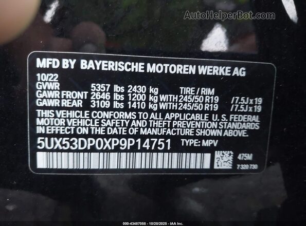 5UX53DP0XP9P14751 2023 BMW X3 Black Widok komory silnika