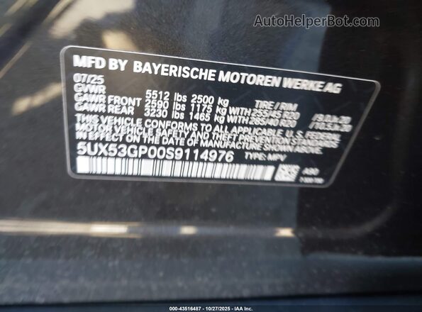 5UX53GP00S9114976 2025 BMW X3 Gray ძრავის განყოფილების ხედი