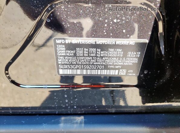 5UX53GP01S9Z02701 2025 BMW X3 Black VIN կոդի պիտակի տեսք