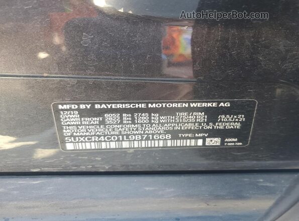 5UXCR4C01L9B71668 2020 BMW X5 Угольный Вид наклейки с VIN-кодом
