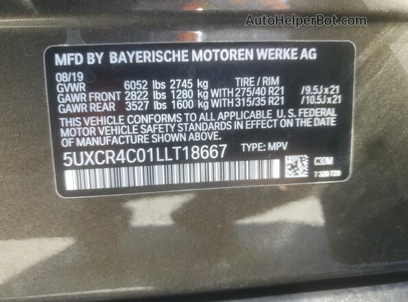 5UXCR4C01LLT18667 2020 BMW X5 Gray Панорамний вид салону 360°